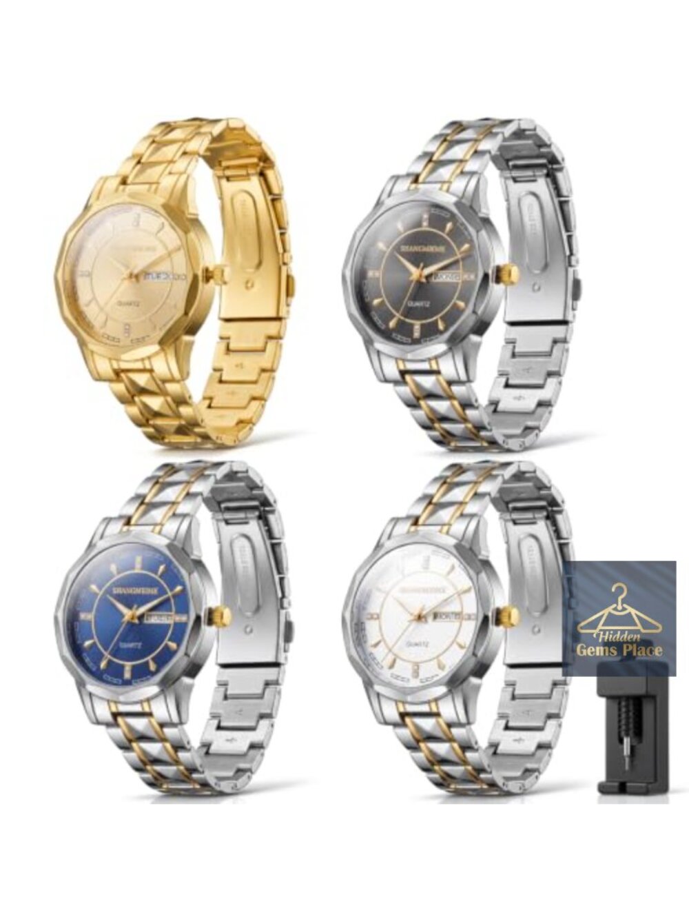 4 Pcs Men's Watches Set Business Dress Casual Waterproof Stainless Steel Quartz